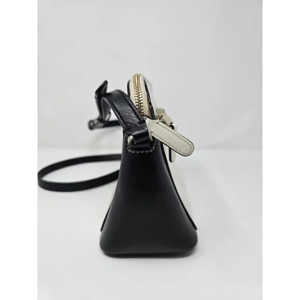 Kate Spade New York Crossbody Purse Black White Leather‎ Shoulder Bag Medium